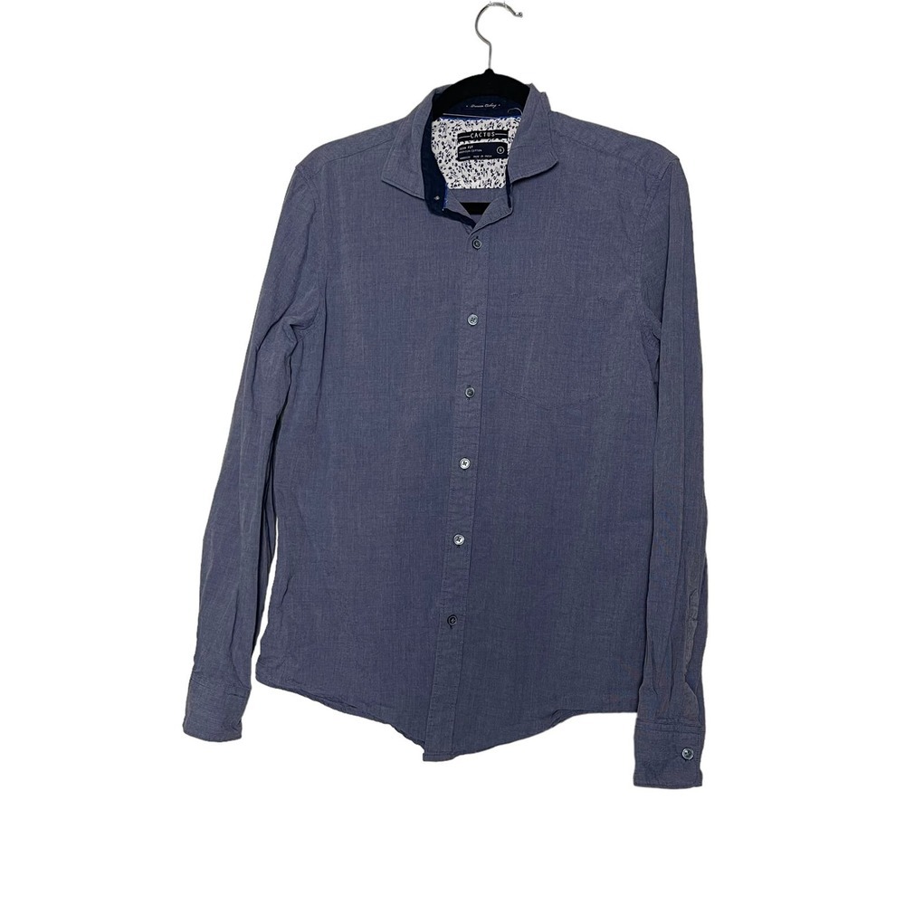 Cactus Mens Blue Slim Fit Long Sleeve Shirt Size Small